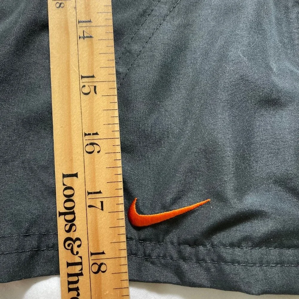 Nike Men's Swim Shorts Dark Gray with Orange Trim Pockets Mesh Liner, Size Large
